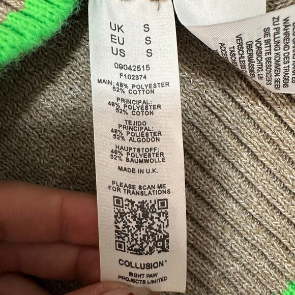 COLLUSION Women's Oversized V-Neck Knit Sweater with Neon Green Trim Size S - Picture 6 of 7